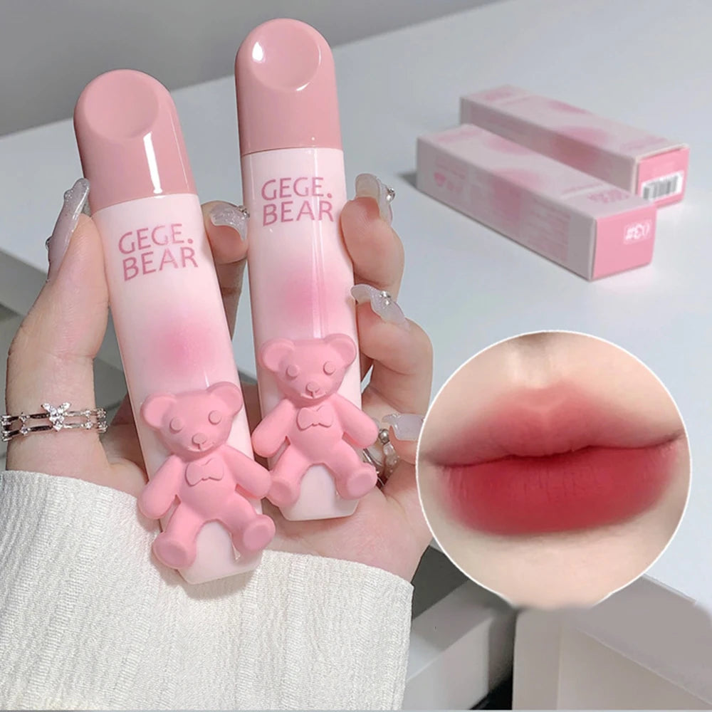 Little Bear Crystal Frozen Strawberry Glossy Lip Glaze Mirror Whitening Nude Doodle Lip Korean Makeup Y2K Cosmetics Lipsticks