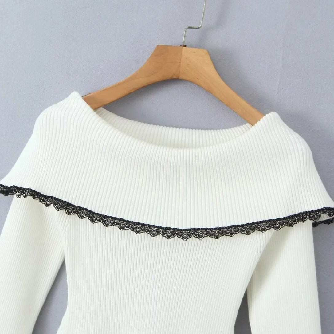 Mingmingxi Autumn Off The Shoulder Sweater Dress 2024 Elegant Long Sleeve Knitted Dress Sexy Causal Warm White Dress Women