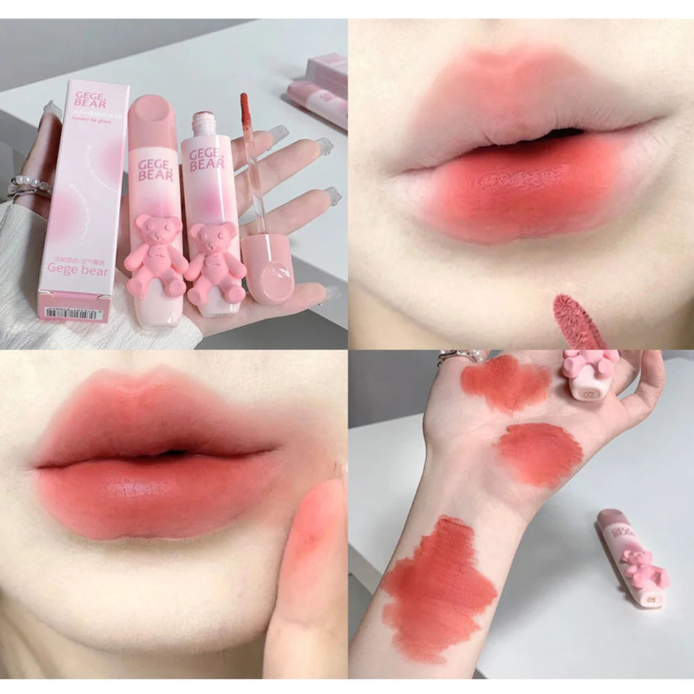 Little Bear Crystal Frozen Strawberry Glossy Lip Glaze Mirror Whitening Nude Doodle Lip Korean Makeup Y2K Cosmetics Lipsticks