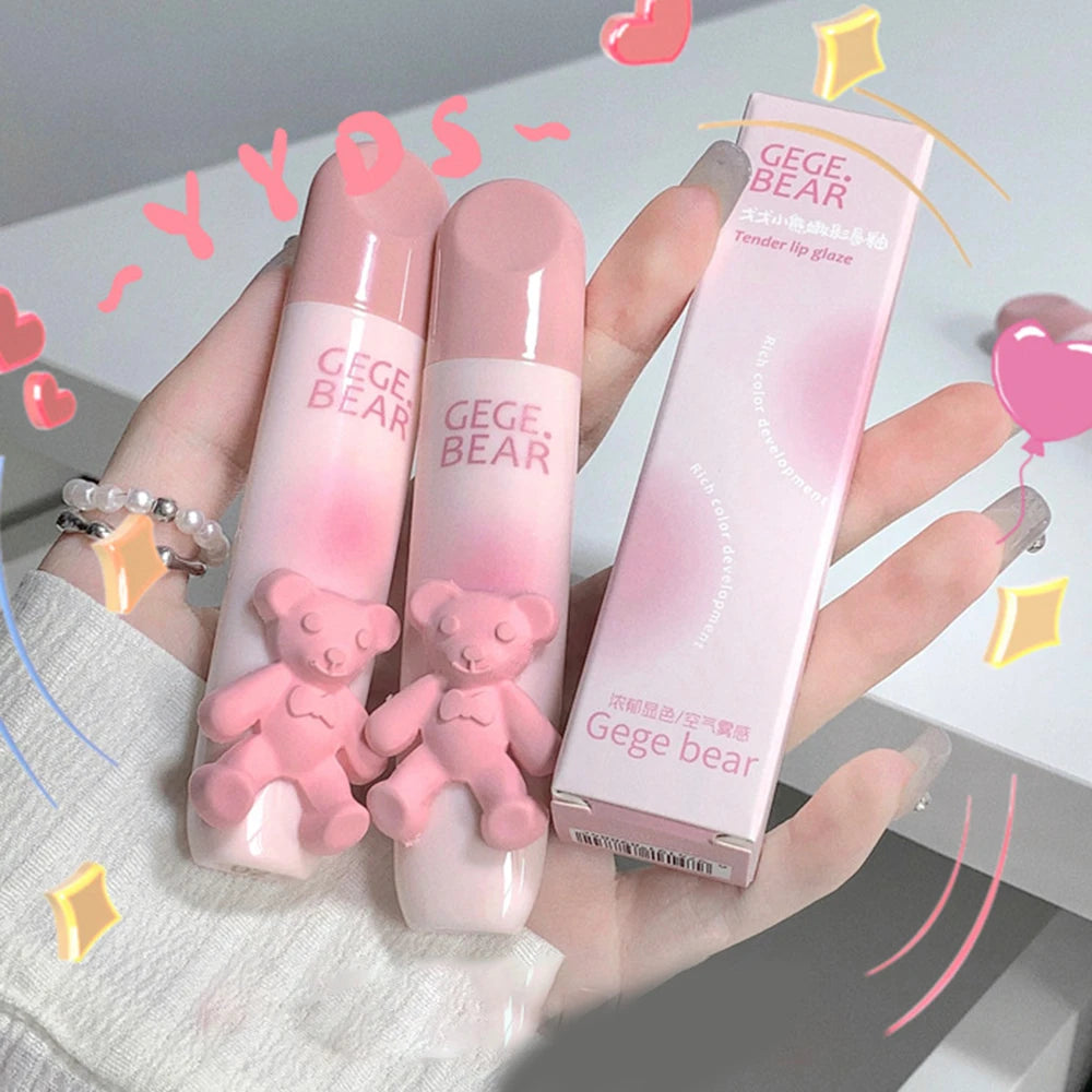 Little Bear Crystal Frozen Strawberry Glossy Lip Glaze Mirror Whitening Nude Doodle Lip Korean Makeup Y2K Cosmetics Lipsticks