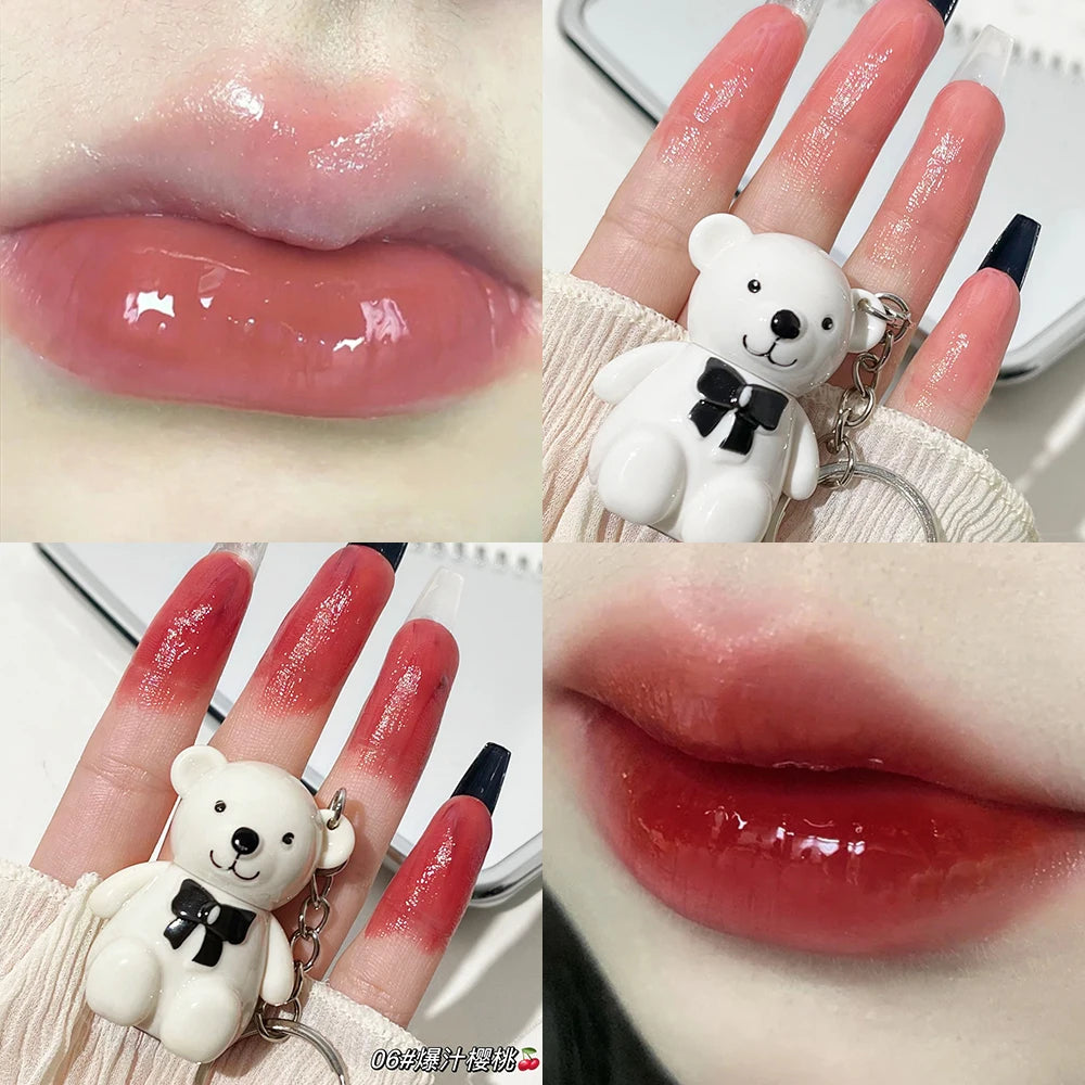 Art Value 6 Colors Cute Bear Jelly Mirror Lip Gloss Makeup Sexy Red Lipgloss Long Lasting Liquid Lipstick Tint Korean Cosmetics