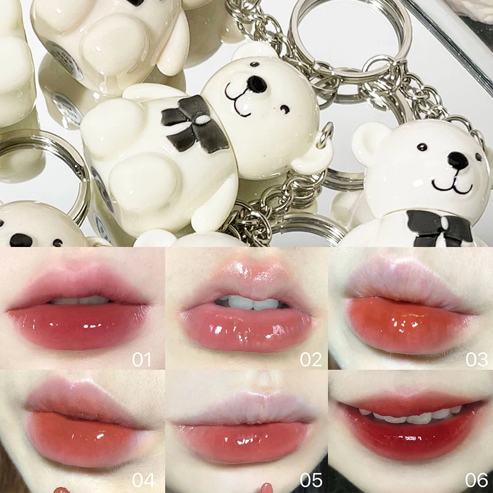 Art Value 6 Colors Cute Bear Jelly Mirror Lip Gloss Makeup Sexy Red Lipgloss Long Lasting Liquid Lipstick Tint Korean Cosmetics