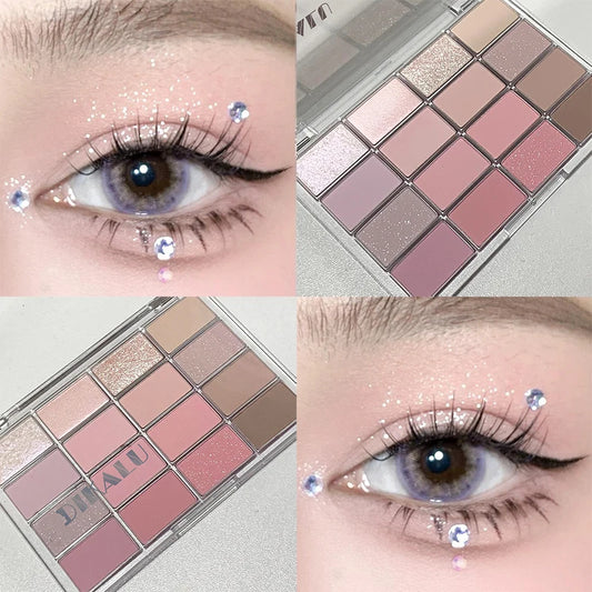 DIKALU Korean Low Saturation Eyeshadow Palette 16 Colors High Appearance Level Matte Contortion Pink Earth Naturally Bri