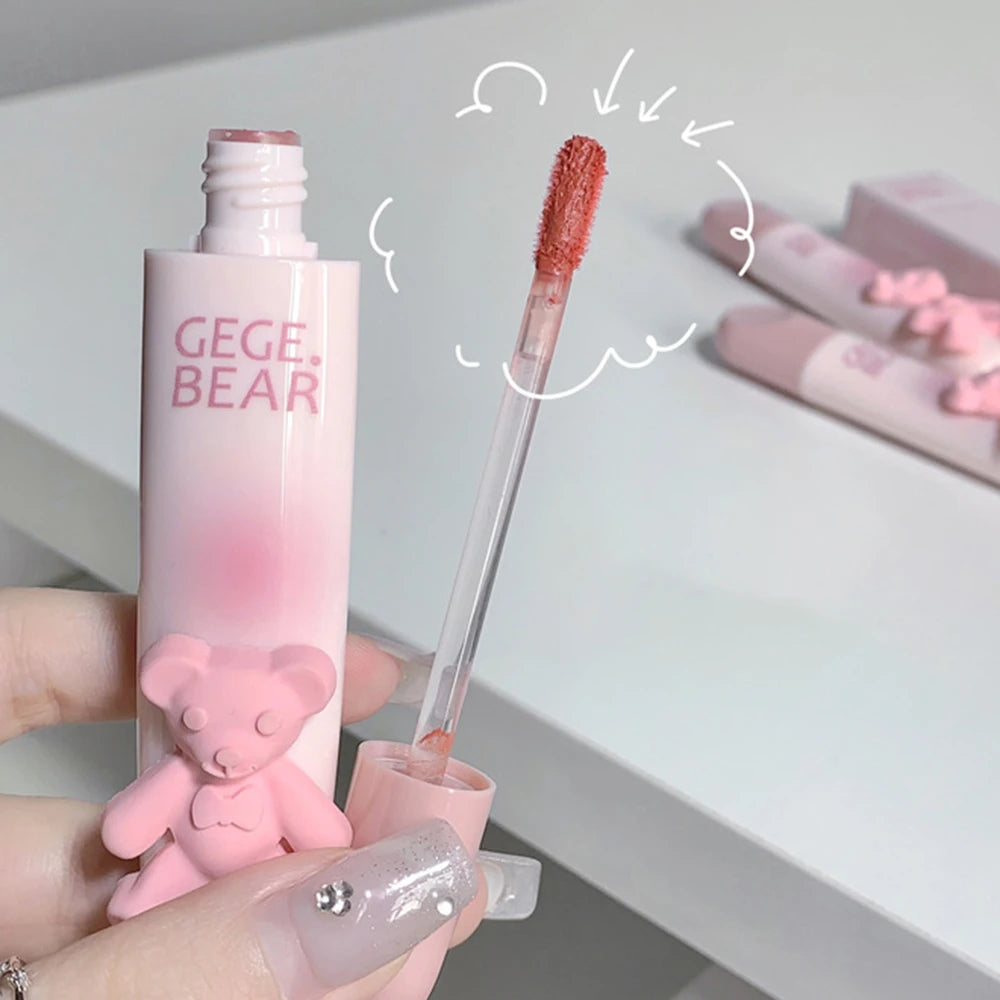 Little Bear Crystal Frozen Strawberry Glossy Lip Glaze Mirror Whitening Nude Doodle Lip Korean Makeup Y2K Cosmetics Lipsticks