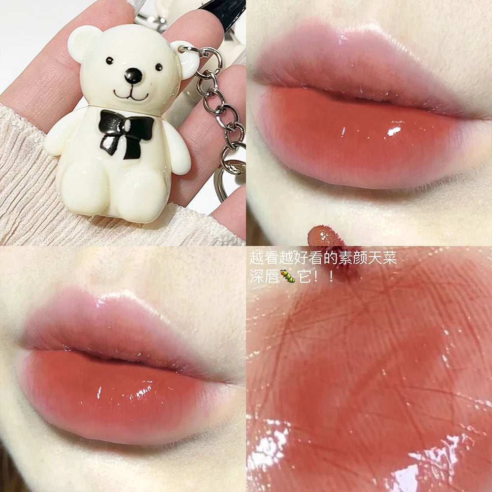 Art Value 6 Colors Cute Bear Jelly Mirror Lip Gloss Makeup Sexy Red Lipgloss Long Lasting Liquid Lipstick Tint Korean Cosmetics