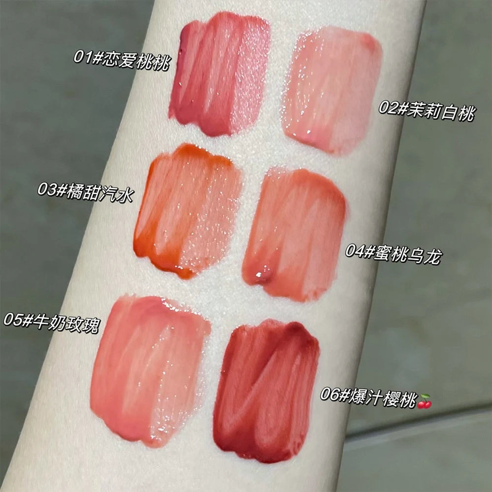 Art Value 6 Colors Cute Bear Jelly Mirror Lip Gloss Makeup Sexy Red Lipgloss Long Lasting Liquid Lipstick Tint Korean Cosmetics